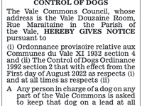 Control Of Dogs Notice